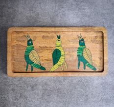Handcrafted Mango Wood Birds Hand Painted Serving Tray